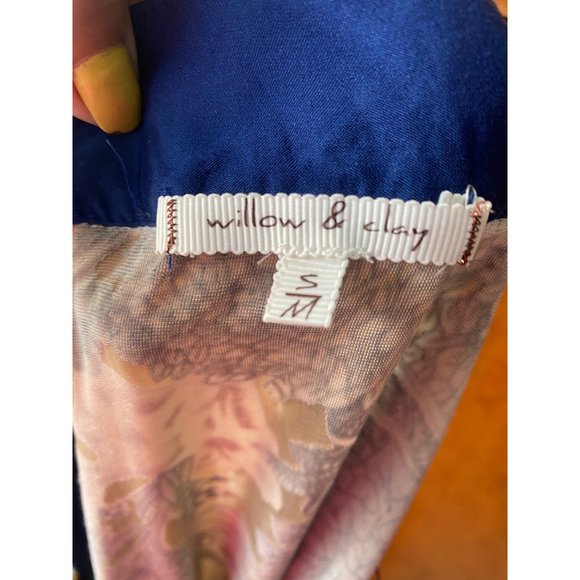 WILLOW & CLAY Blue Floral Velvet Burnout Kimono Style Duster Jacket S/M - Picture 9 of 10